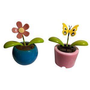 Solar Powered Dancing Flower & Butterfly Flower Desk Ornaments Pink & Blue Pots